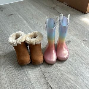 Rain boots have been worn couple times. Brown boots never worn